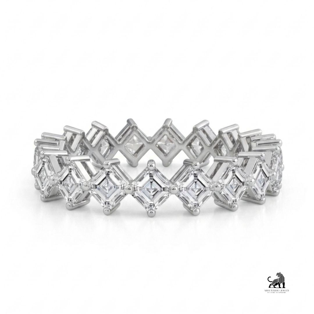 Asscher Cut Diamond Eternity Ring in white gold