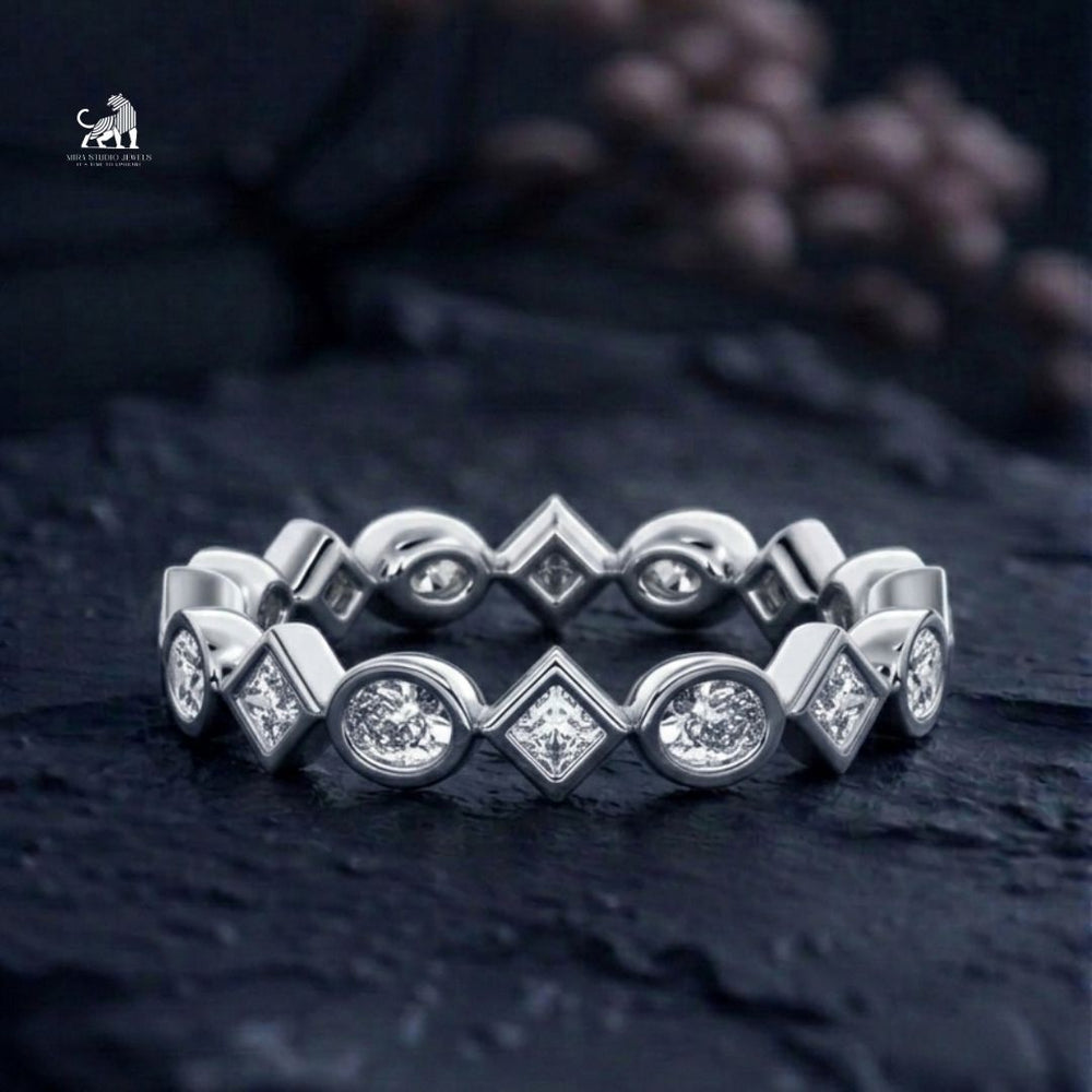 Geometric Diamond Eternity Band Ring - lab-grown diamond ring, styled product photo