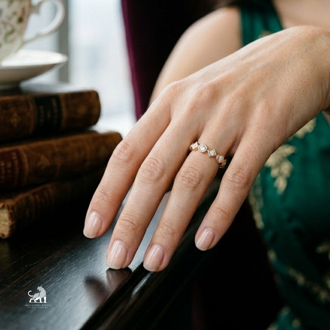 Geometric Diamond Eternity Band Ring worn on a hand