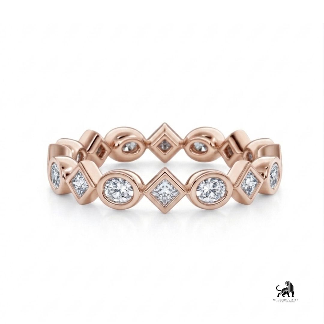 Geometric Diamond Eternity Band Ring in rose gold