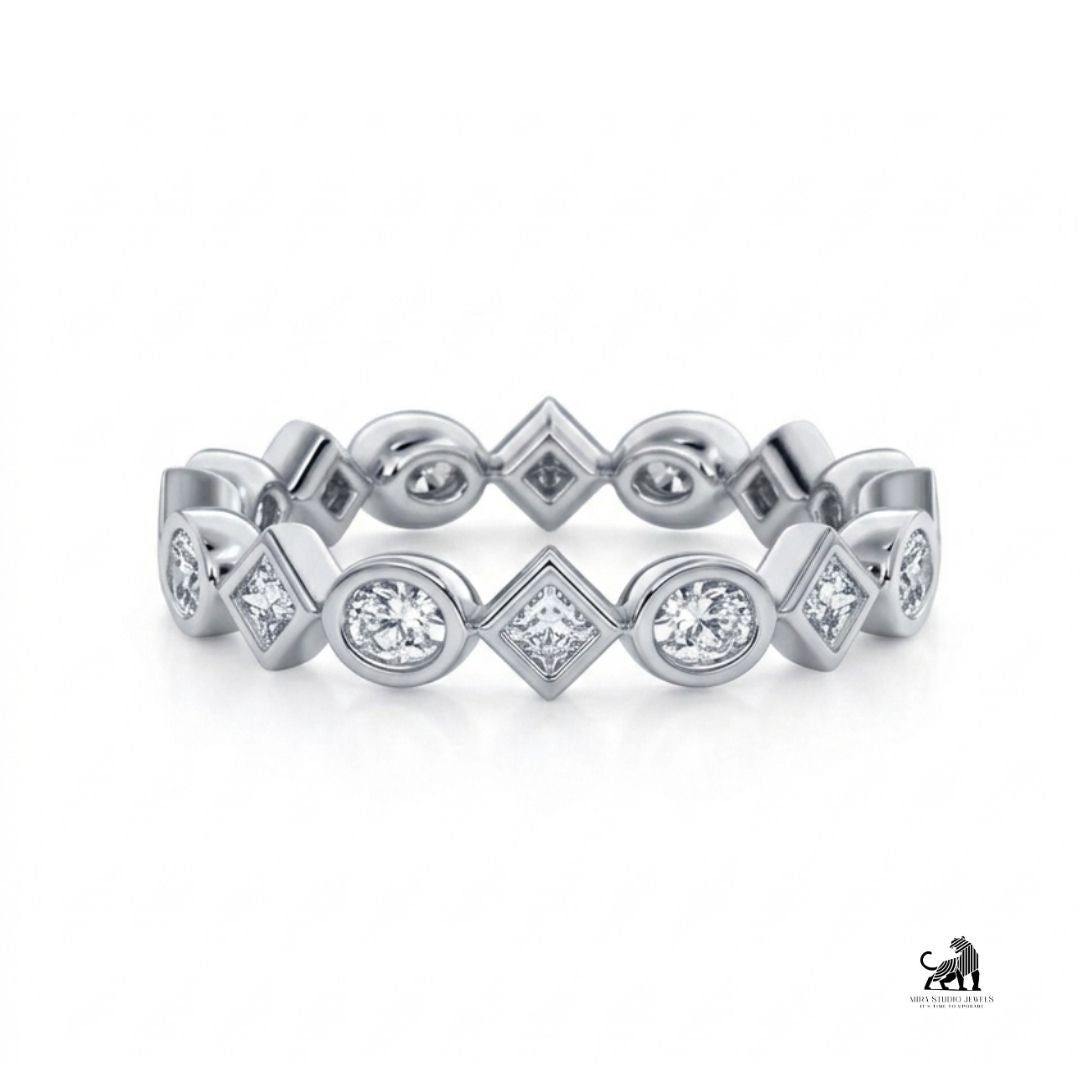 Geometric Diamond Eternity Band Ring in white gold