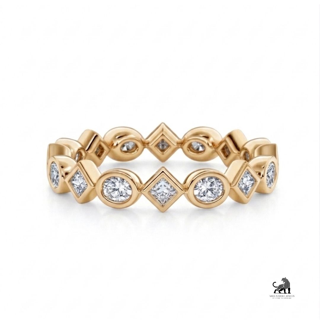 Geometric Diamond Eternity Band Ring in yellow gold
