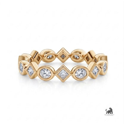 Geometric Diamond Eternity Band Ring in yellow gold