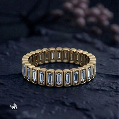 Baguette-Cut Diamond Eternity Band - lab-grown diamond ring, styled product photo
