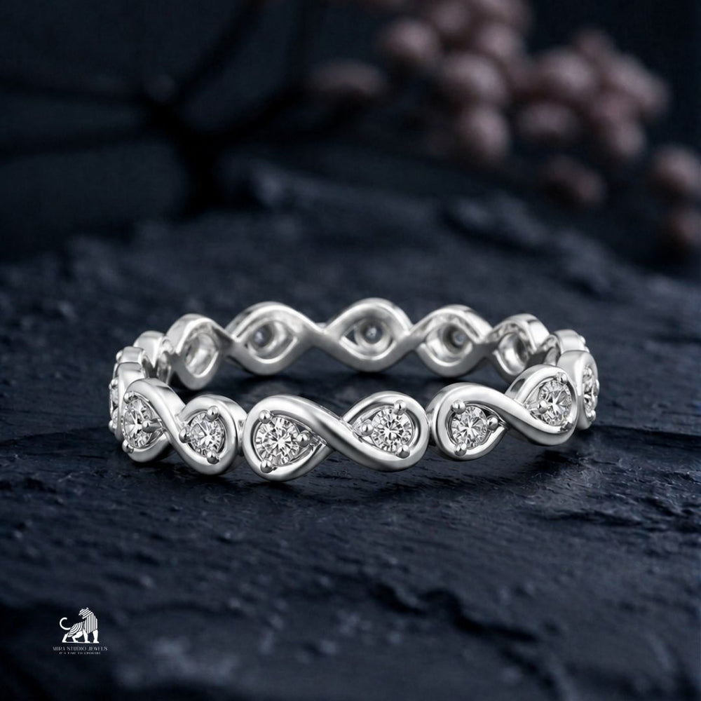 Infinity-Inspired Round Diamond Eternity Band - lab-grown diamond ring, styled product photo