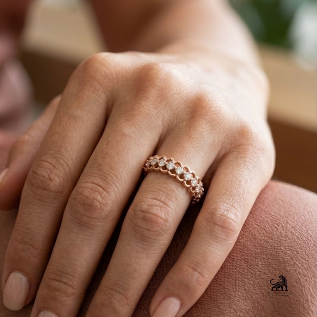 Interwoven Diamond Eternity Band worn on a hand
