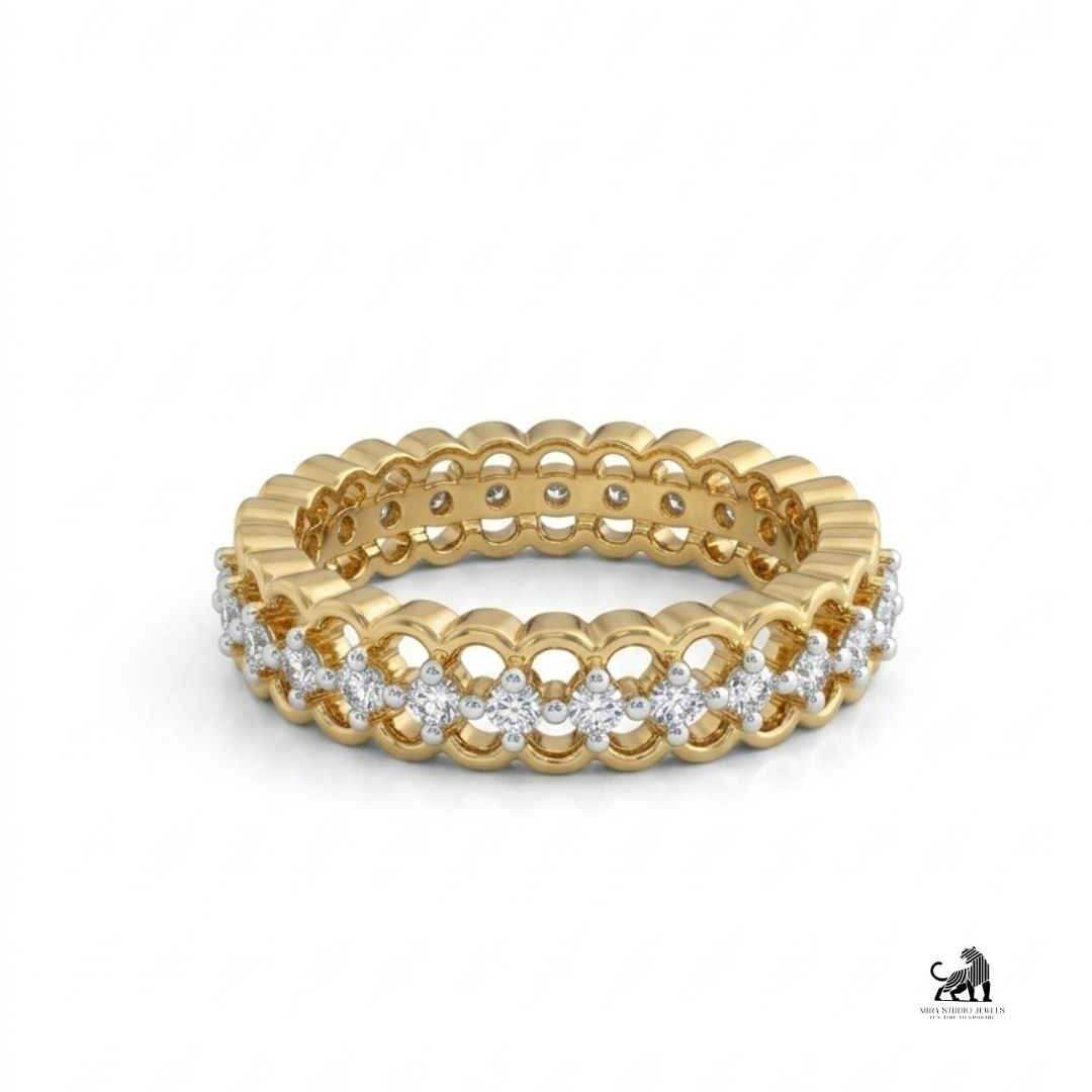 Interwoven Diamond Eternity Band in yellow gold