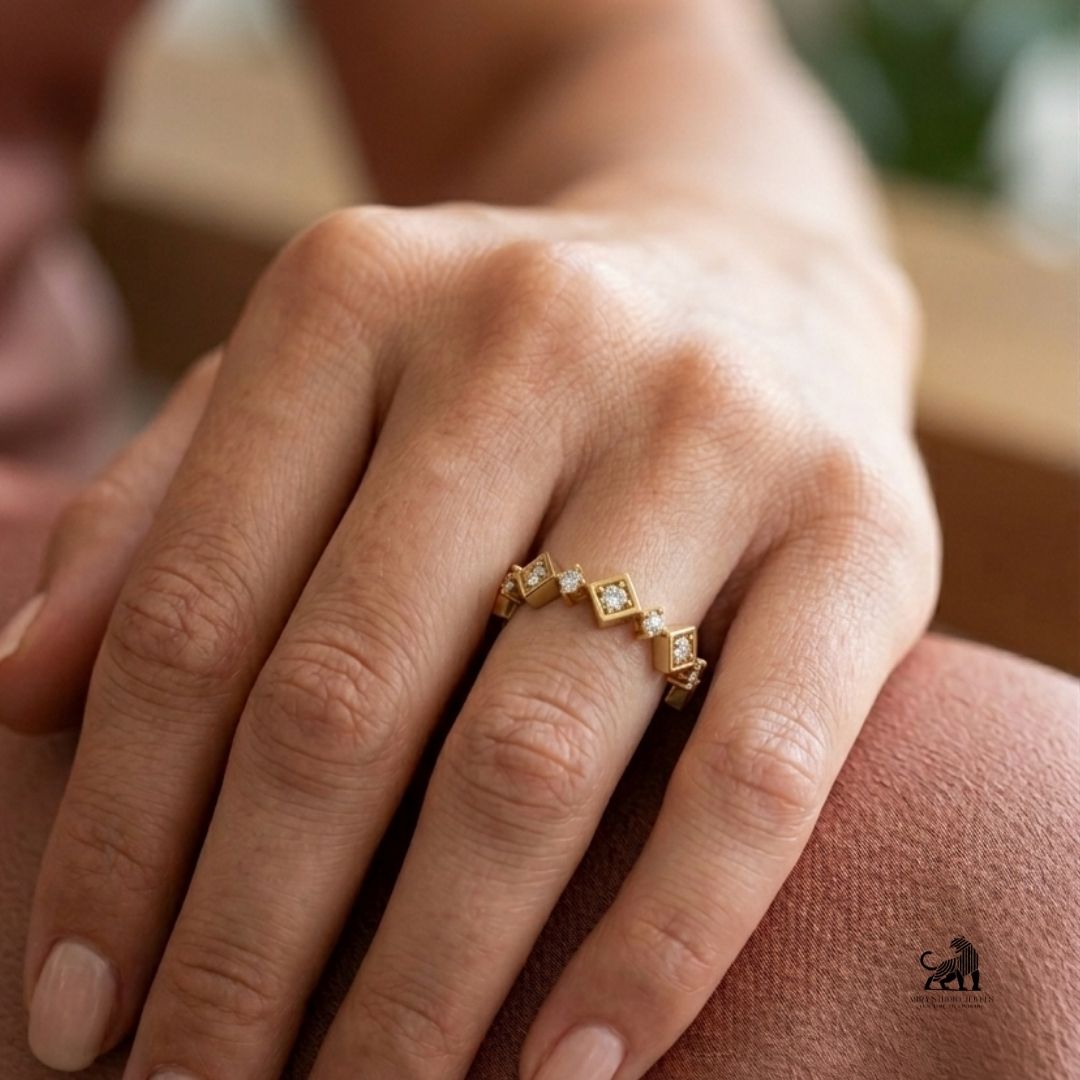 Geometric Diamond Eternity Band worn on a hand