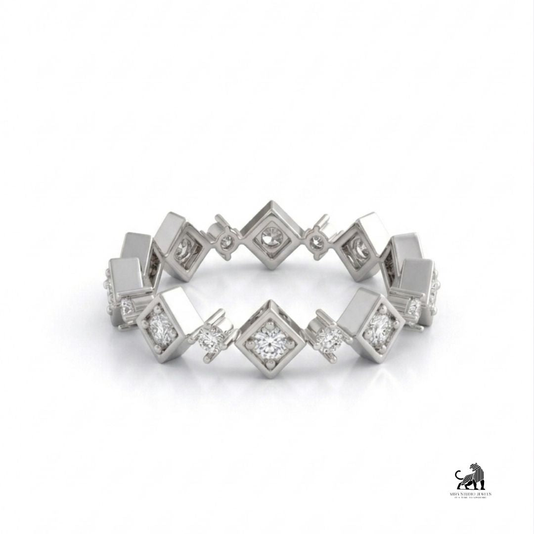Geometric Diamond Eternity Band in white gold