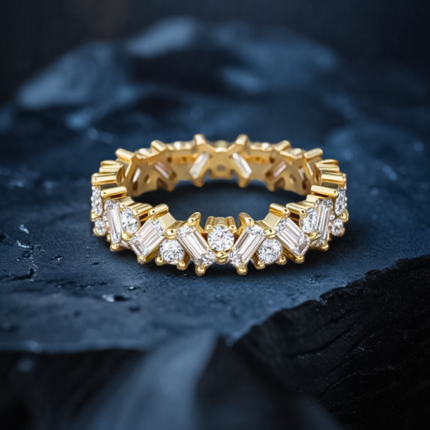 Alternating Round & Baguette Zig-Zag Eternity Band