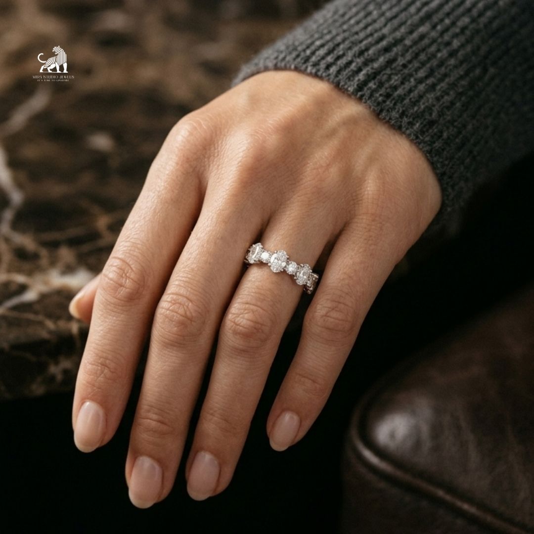 Elysian Oval & Round Diamond Eternity Ring worn on a hand