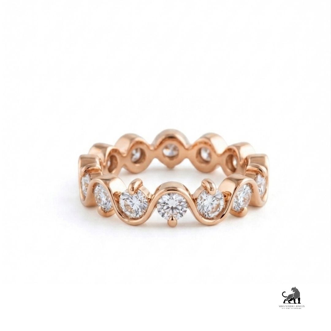 The Celeste Wave Diamond Ring in rose gold
