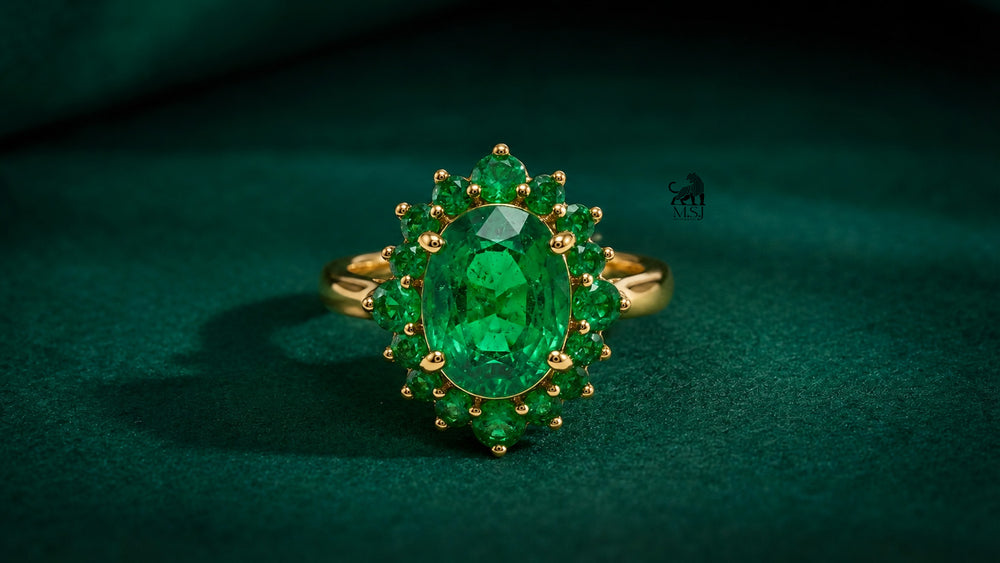 Emerald Halo Oval-Cut Gemstone Statement Ring