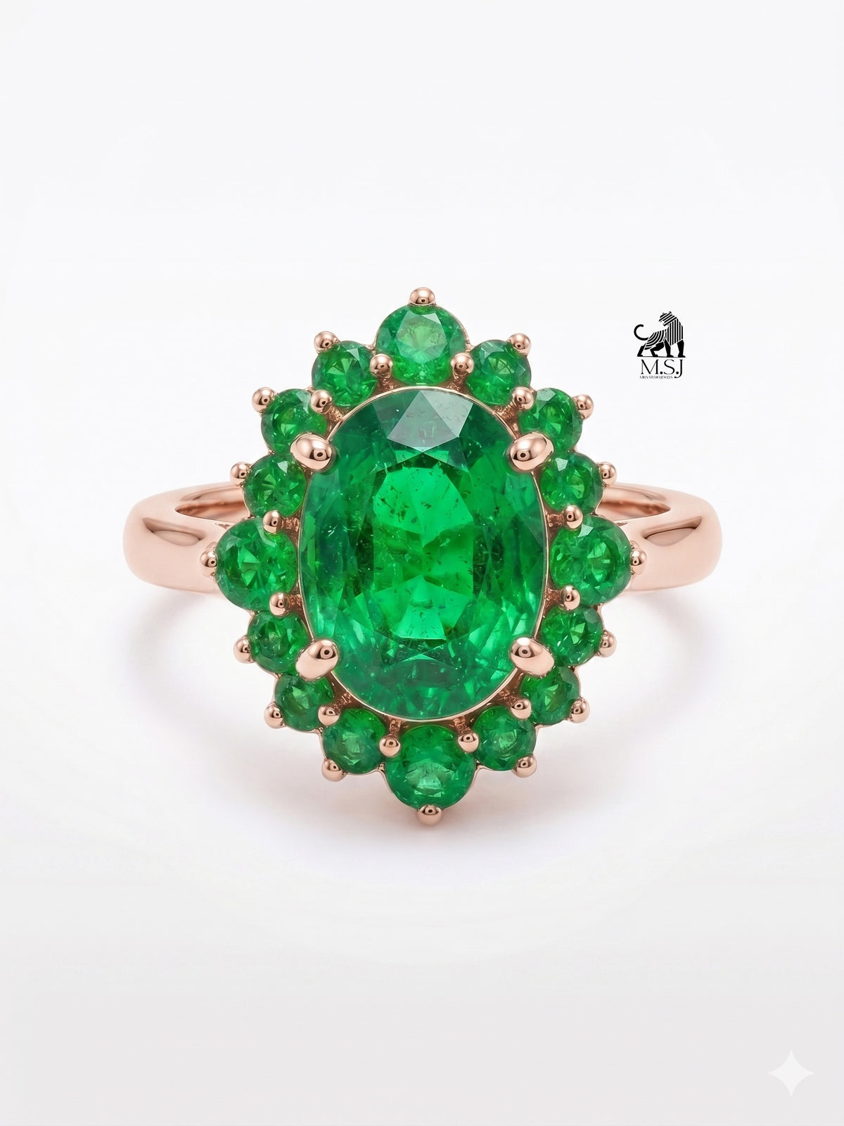 Emerald Halo Oval-Cut Gemstone Statement Ring