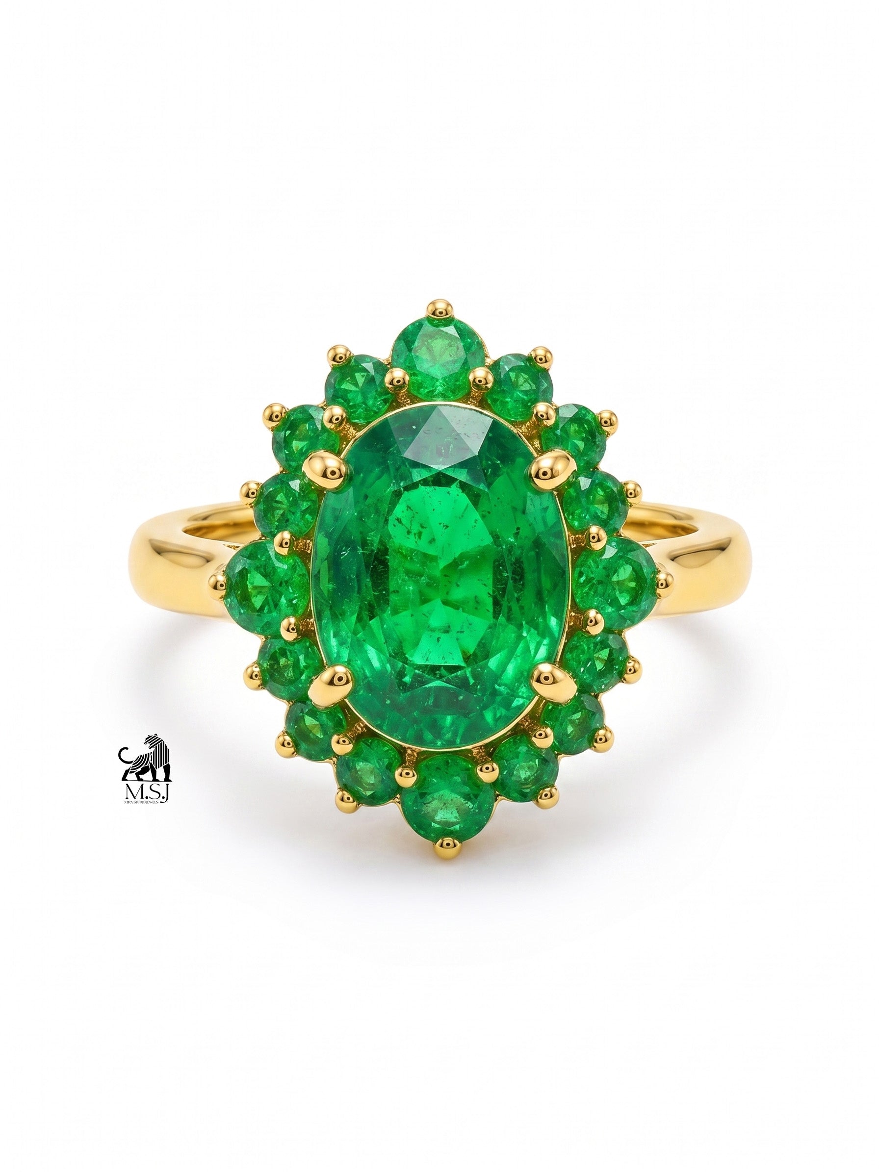 Emerald Halo Oval-Cut Gemstone Statement Ring