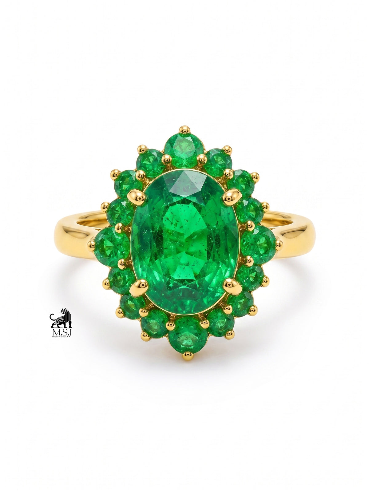 Emerald Halo Oval-Cut Gemstone Statement Ring