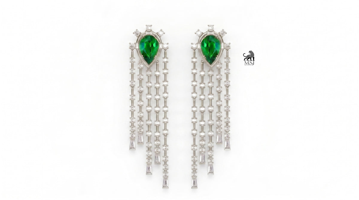 Emerald Pear-Cut Diamond Fringe Drop Earrings