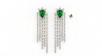 Emerald Pear-Cut Diamond Fringe Drop Earrings