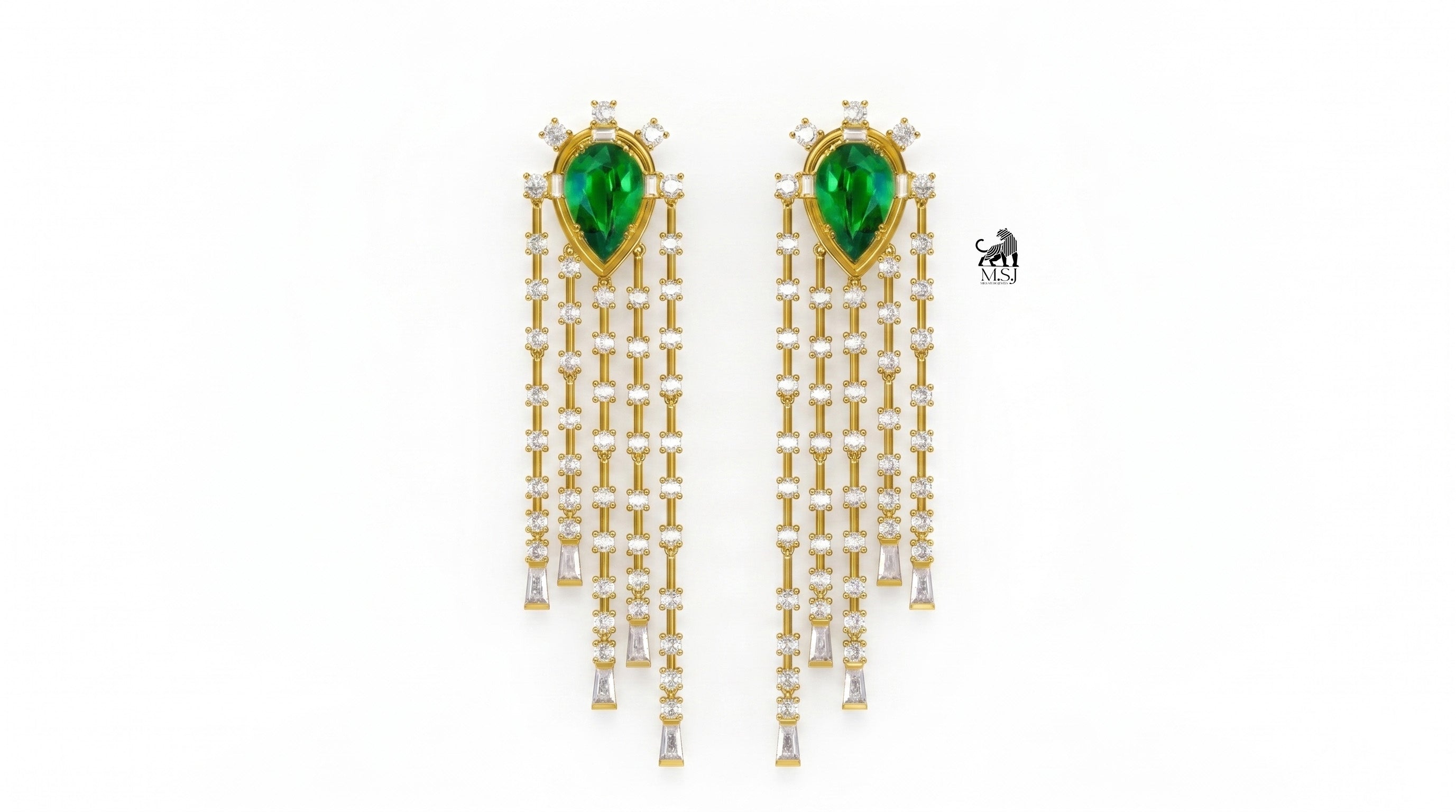 Emerald Pear-Cut Diamond Fringe Drop Earrings