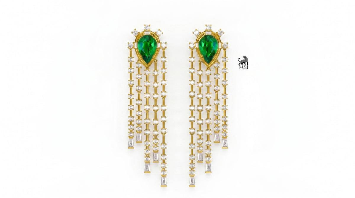 Emerald Pear-Cut Diamond Fringe Drop Earrings