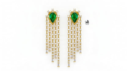 Emerald Pear-Cut Diamond Fringe Drop Earrings