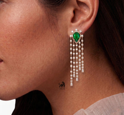 Emerald Pear-Cut Diamond Fringe Drop Earrings