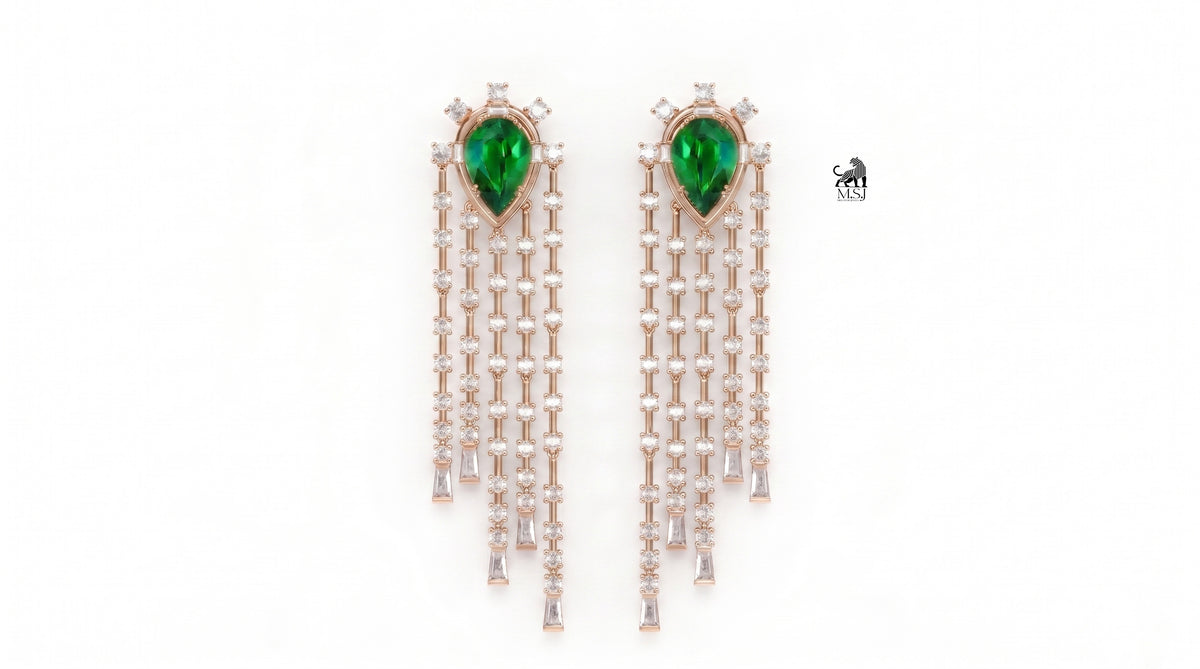 Emerald Pear-Cut Diamond Fringe Drop Earrings