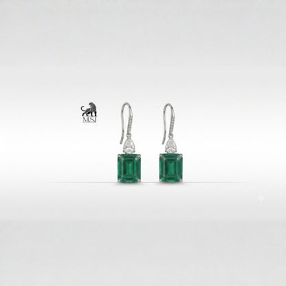 Emerald-Cut Green Gemstone Diamond Drop Earrings