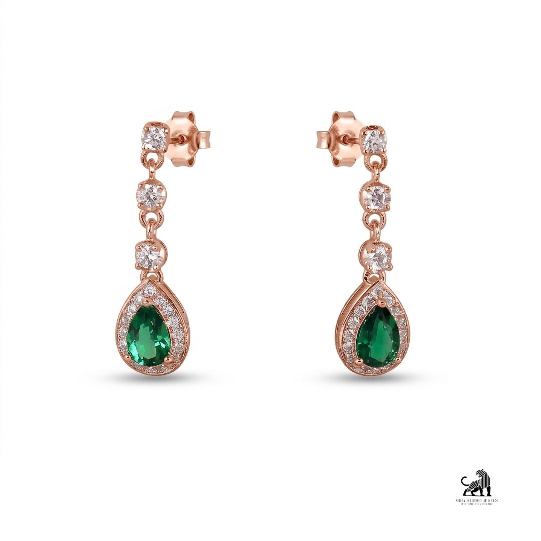 Emerald Pear-Cut Halo Diamond Drop Earrings