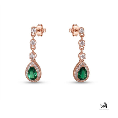 Emerald Pear-Cut Halo Diamond Drop Earrings