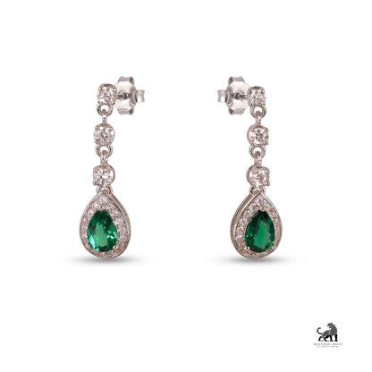 Emerald Pear-Cut Halo Diamond Drop Earrings