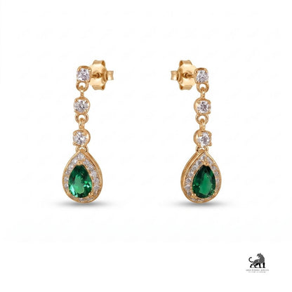 Emerald Pear-Cut Halo Diamond Drop Earrings