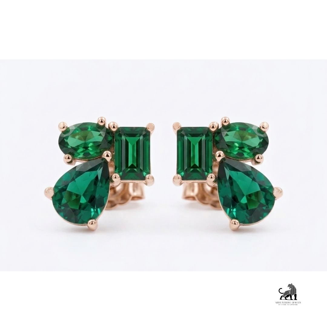 Emerald Multi-Cut Gemstone Statement Earrings