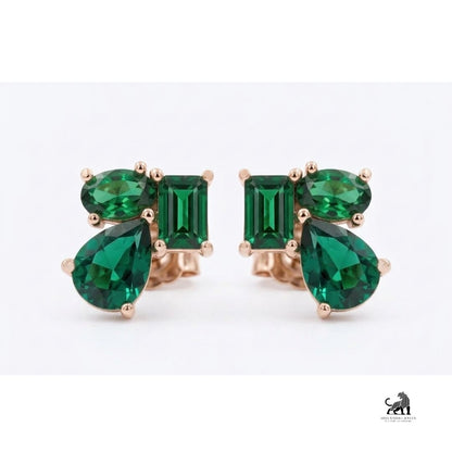 Emerald Multi-Cut Gemstone Statement Earrings