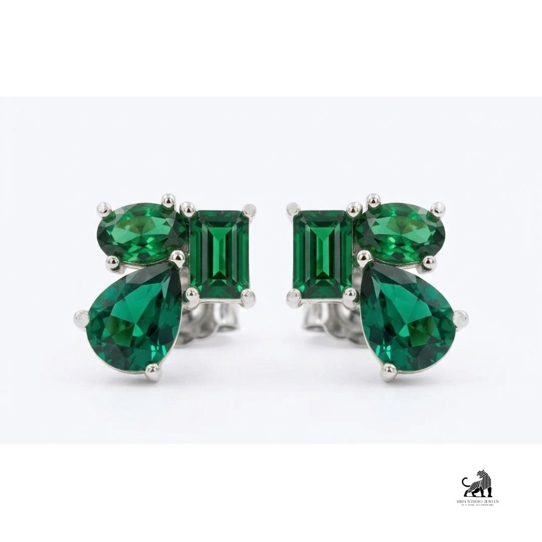 Emerald Multi-Cut Gemstone Statement Earrings