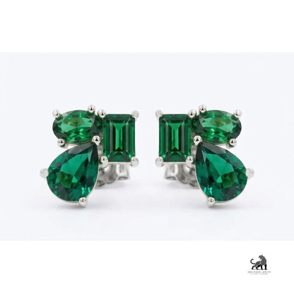 Emerald Multi-Cut Gemstone Statement Earrings