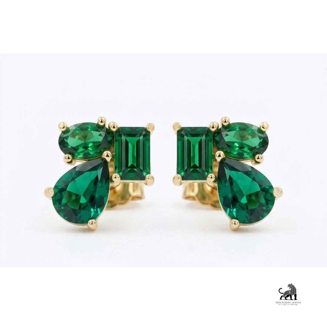 Emerald Multi-Cut Gemstone Statement Earrings