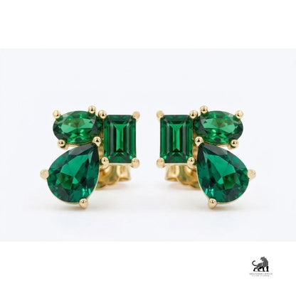 Emerald Multi-Cut Gemstone Statement Earrings