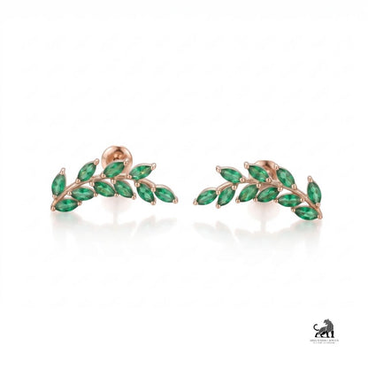Emerald Marquise Leaf Vine Stud Earrings