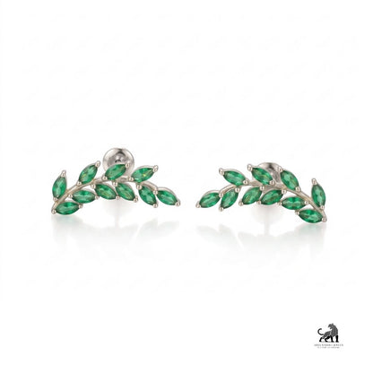 Emerald Marquise Leaf Vine Stud Earrings