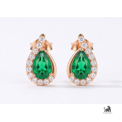 Emerald Pear-Cut Halo Diamond Drop Earrings