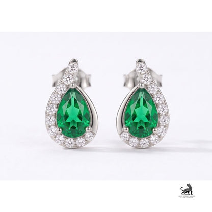 Emerald Pear-Cut Halo Diamond Drop Earrings