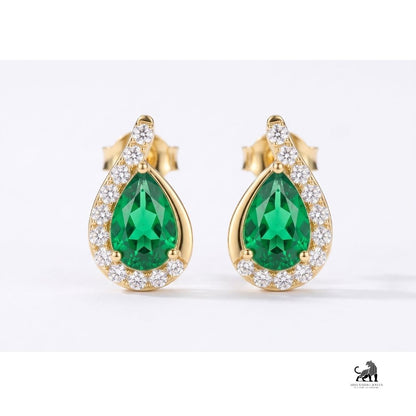 Emerald Pear-Cut Halo Diamond Drop Earrings