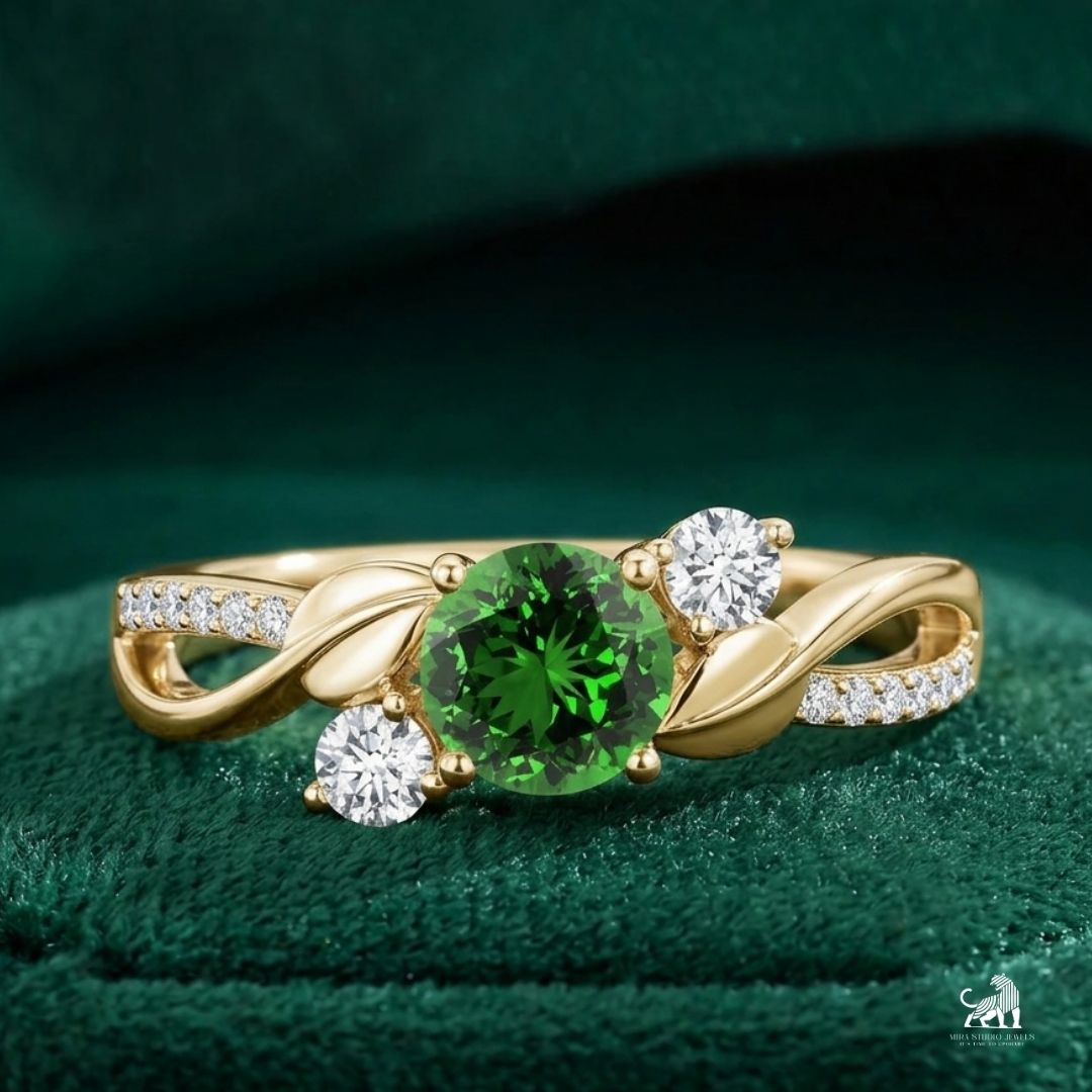 Emerald Round-Cut Gemstone Twist Band Ring
