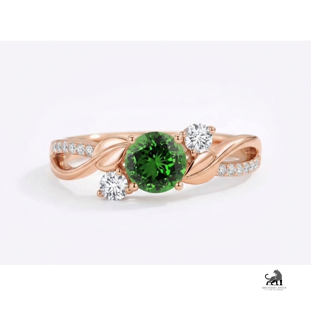 Emerald Round-Cut Gemstone Twist Band Ring