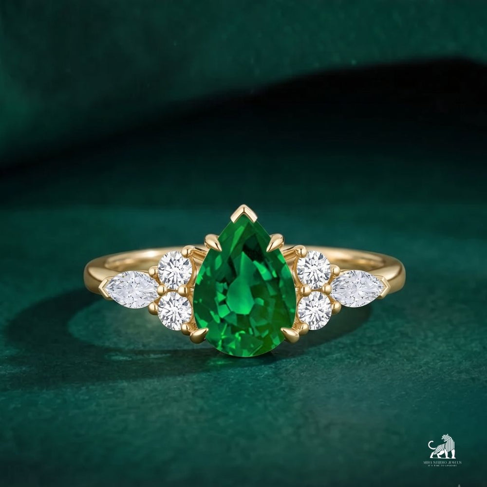 Seraphina Pear-Cut Green Gemstone Three-Stone Ring