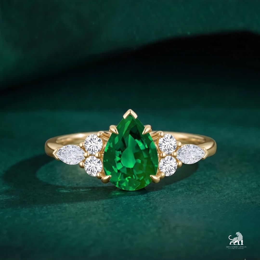 Seraphina Pear-Cut Green Gemstone Three-Stone Ring