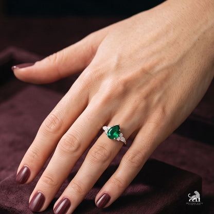 Seraphina Pear-Cut Green Gemstone Three-Stone Ring