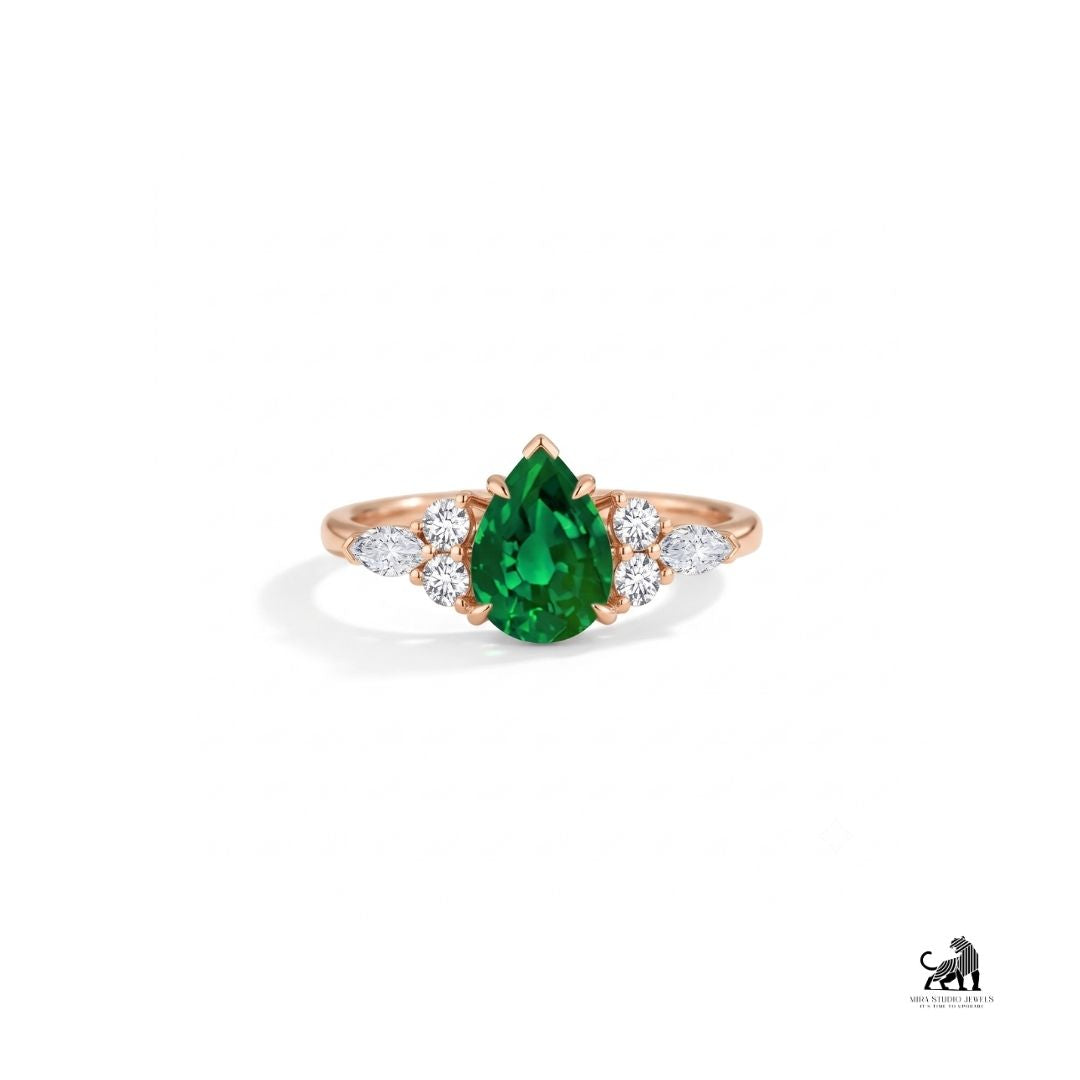 Seraphina Pear-Cut Green Gemstone Three-Stone Ring