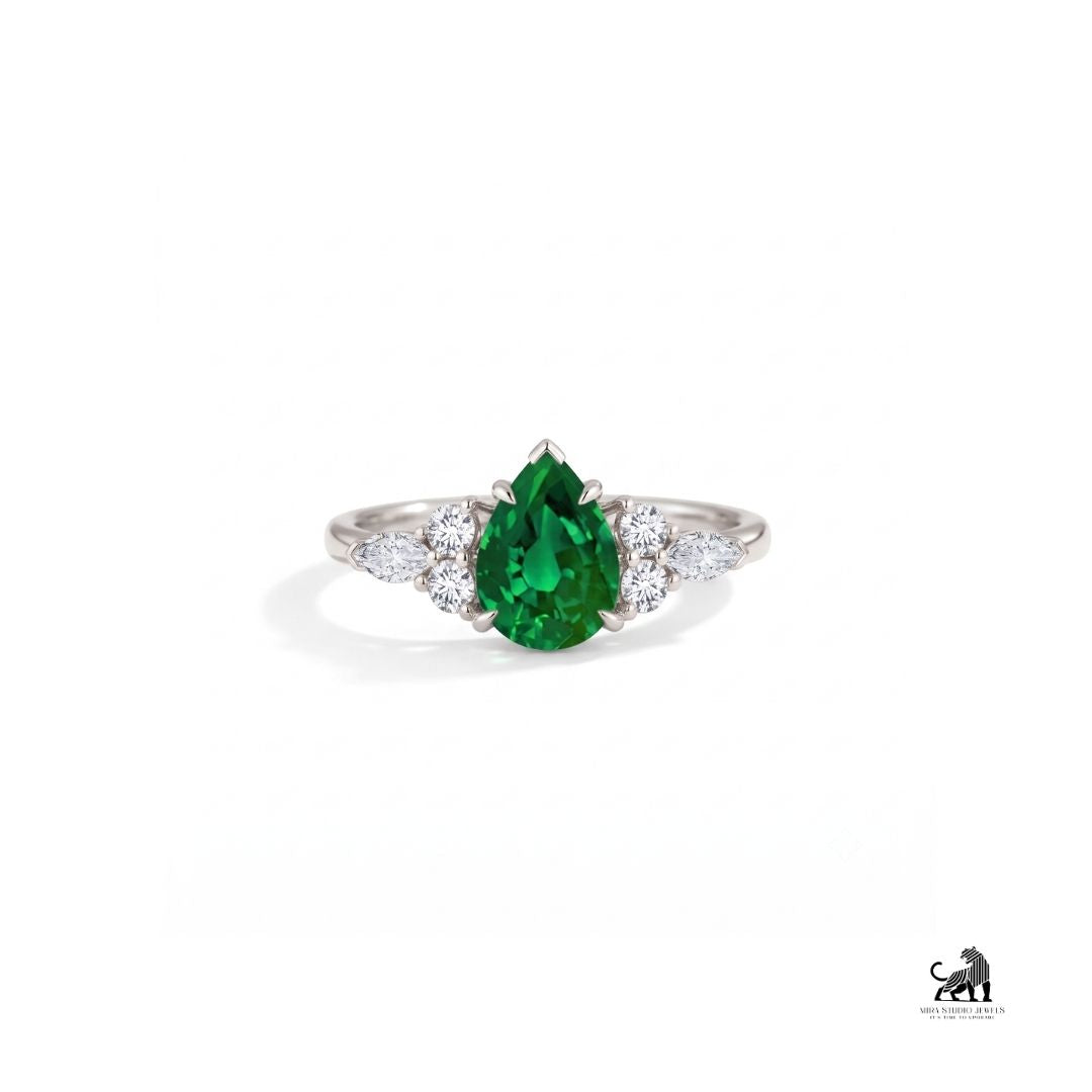 Seraphina Pear-Cut Green Gemstone Three-Stone Ring